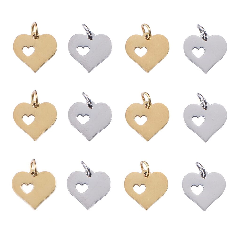 2240 20Pcs 2 Colors 304 Stainless Steel Pendants Heart with Heart